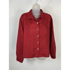 CHICO'S Shacket Women  Red Button Up L/S3 Sueded Boxy Side & Back Slits Top